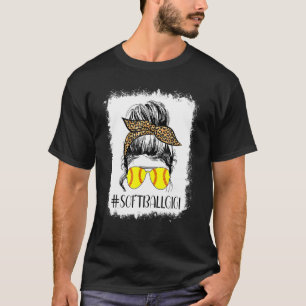 Bleached Softball Gigi Life Leopard Messy Bun Game T-Shirt