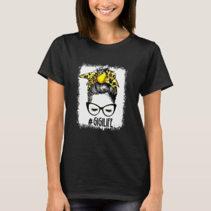 Bleached Softball Gigi Messy Bun Game Day Mothers T-Shirt