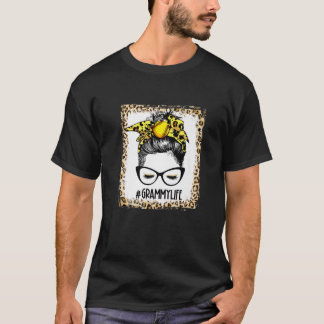 Bleached Softball Grammy Messy Bun Game Day Mother T-Shirt