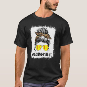 Bleached Softball Grandma Life Leopard Messy Bun G T-Shirt