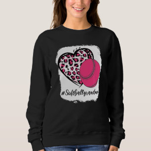 Bleached Softball Grandma Pink Leopard Print Heart Sweatshirt