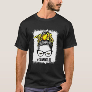 Bleached Softball Granny Messy Bun Game Day Mother T-Shirt