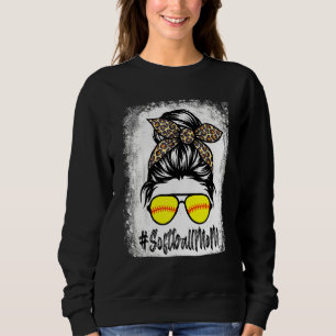 Bleached Softball Life With Leopard And Messy Bun Sweatshirt
