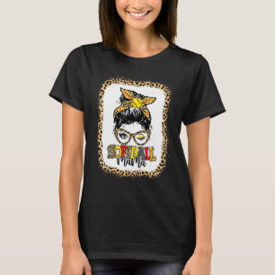 Bleached Softball Mama Leopard Messy Bun Player Mo T-Shirt
