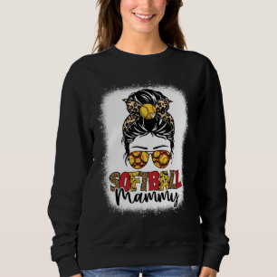 Bleached Softball Mammy Leopard Messy Bun Mothers  Sweatshirt