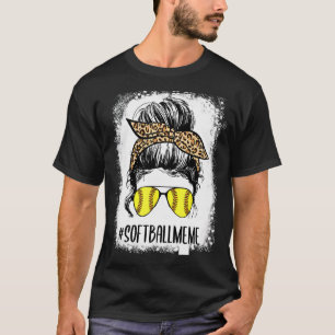 Bleached Softball Meme Life Leopard Messy Bun Moth T-Shirt