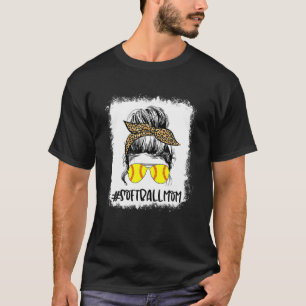 Bleached Softball Mom Life Leopard Messy Bun Game T-Shirt