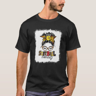 Bleached Softball Mommy Leopard Messy Bun Funny Mo T-Shirt