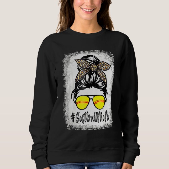 Bleached Softball Mum Life Leopard Messy Bow Sweatshirt (Front)