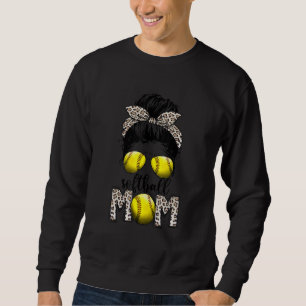 Bleached Softball Mum Life Leopard Messy Bun Game Sweatshirt