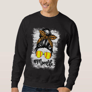 Bleached Softball Mum Life Leopard Messy Bun Game Sweatshirt