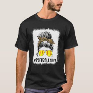 Bleached Softball Mum Life Leopard Messy Bun Game T-Shirt