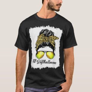 Bleached Softball Mum Life Leopard Messy Bun Game T-Shirt