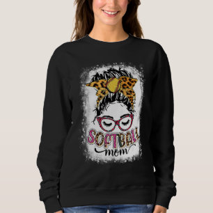 Bleached Softball Mum Life Leopard Messy Bun Mothe Sweatshirt