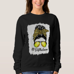 Bleached Softball Mum Life Leopard Messy Bun Mothe Sweatshirt