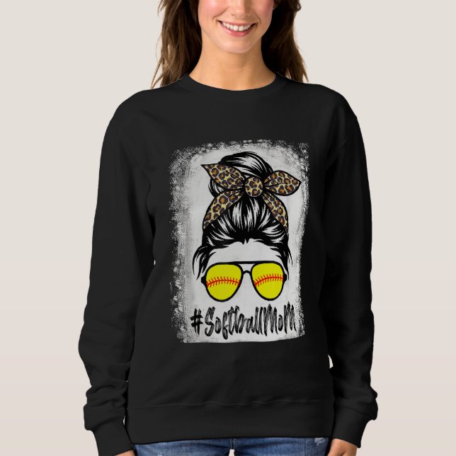 Bleached Softball Mum Life With Leopard And Messy  Sweatshirt (Front)