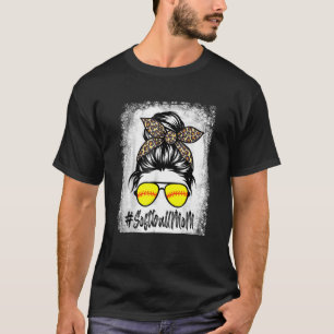 Bleached Softball Mum Life With Leopard And Messy T-Shirt