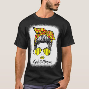Bleached Softball Mum Softballmom Messy Bun Hair B T-Shirt