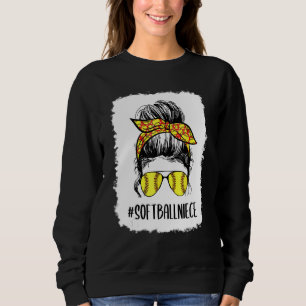 Bleached Softball Niece Life Messy Bun Mother's Da Sweatshirt