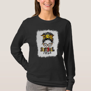 Bleached Softball Nonna Leopard Messy Bun Funny Mo T-Shirt