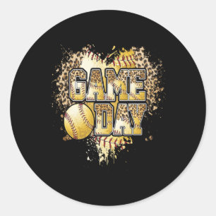 Bleached Softll Game Day Vibes Leopard Heart Headn Classic Round Sticker