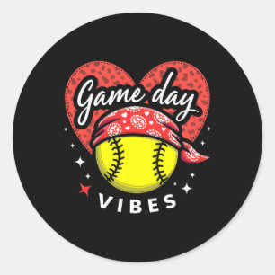 Bleached Softll Game Day Vibes Leopard Heart Headn Classic Round Sticker