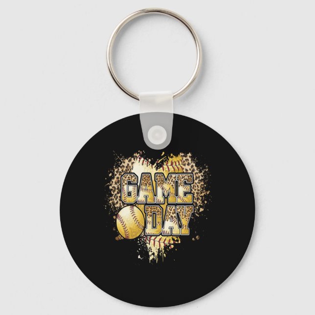 Bleached Softll Game Day Vibes Leopard Heart Headn Key Ring (Front)