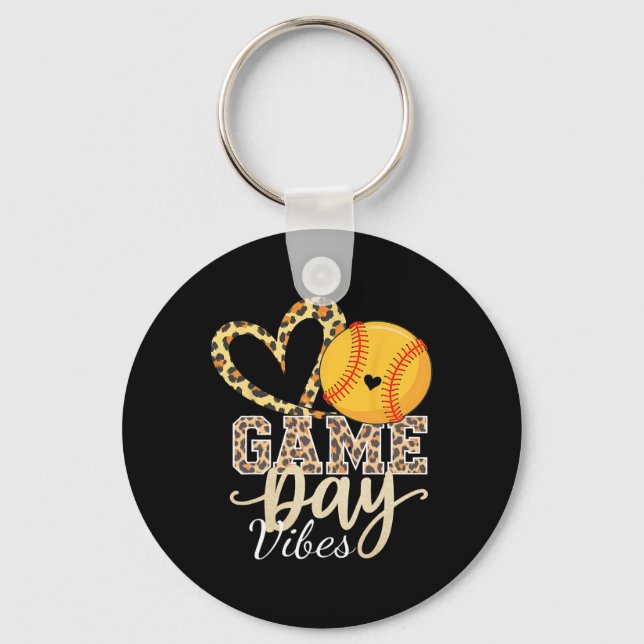 Bleached Softll Game Day Vibes Leopard Heart Headn Key Ring (Front)