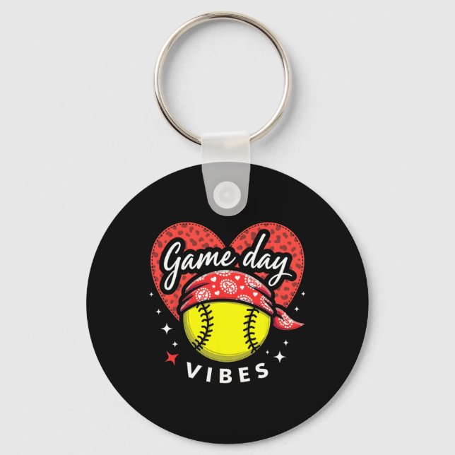 Bleached Softll Game Day Vibes Leopard Heart Headn Key Ring (Front)