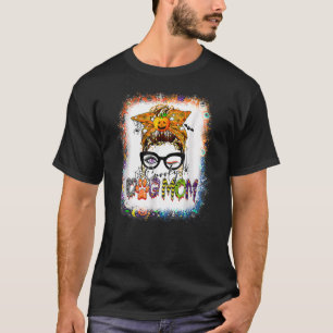 Bleached Spooky Dog Mom Messy Bun Halloween Dog Ma T-Shirt