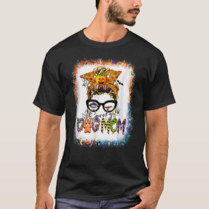 Bleached Spooky Dog Mum Messy Bun Halloween Dog Ma T-Shirt