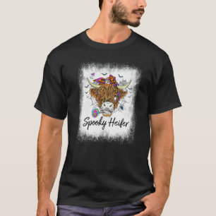 Bleached Spooky Heifer Spooky Vibes Cow  Halloween T-Shirt