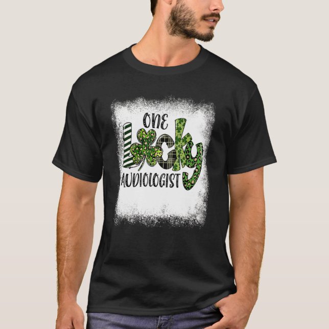 Bleached St Patricks Day Leopard One Lucky Audiolo T-Shirt (Front)