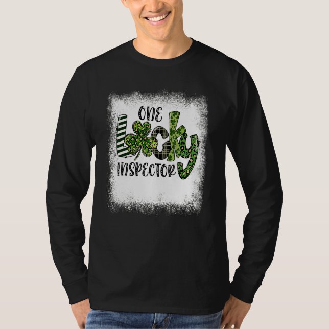 Bleached St Patricks Day Leopard One Lucky Inspect T-Shirt (Front)