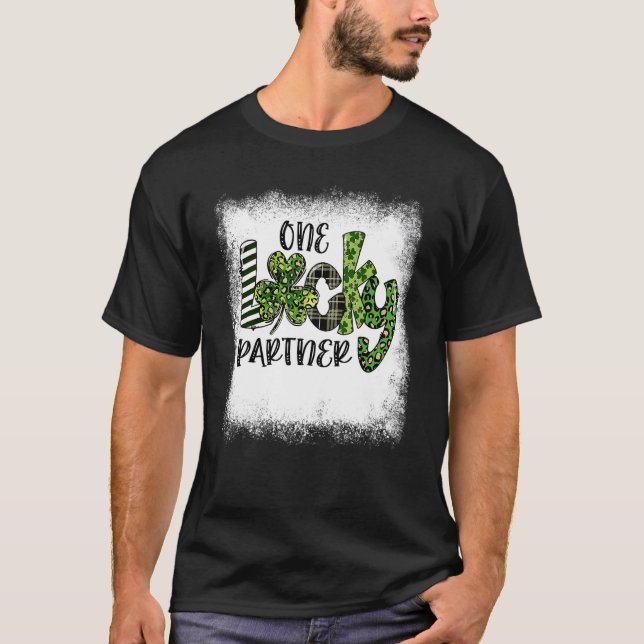 Bleached St Patricks Day Leopard One Lucky Partner T-Shirt (Front)