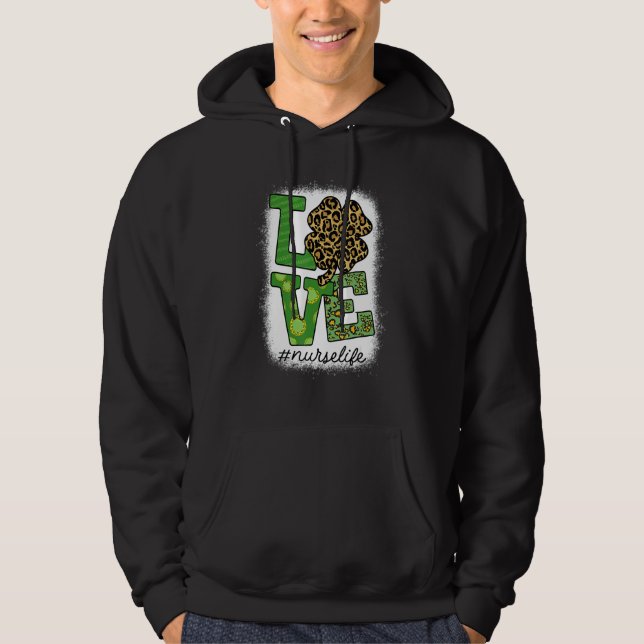 Bleached St Patricks Teacher Leopard Shamrock Luck Hoodie (Front)