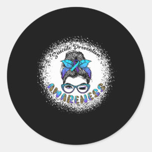 Bleached Suicide Prevention Awareness Messy Bun Gi Classic Round Sticker