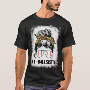 Bleached Tball Sister Life Messy Bun Leopard Print T-Shirt