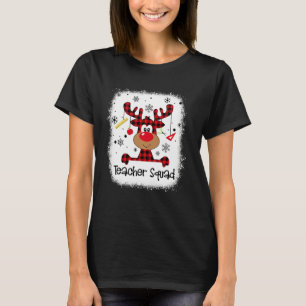 Bleached Teacher Squad Reindeer Red Plaid Christma T-Shirt