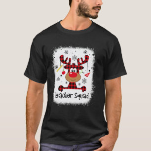Bleached Teacher Squad Reindeer Red Plaid Christma T-Shirt