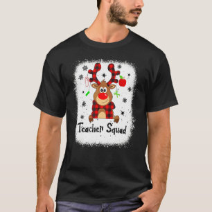 Bleached Teacher Squad Reindeer Red Plaid Christma T-Shirt