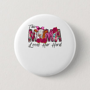 Bleached This Mama Loves Her Herd Mother's Day Cow 6 Cm Round Badge