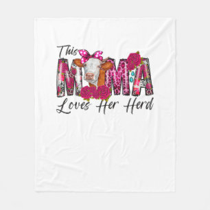 Bleached This Mama Loves Her Herd Mother's Day Cow Fleece Blanket