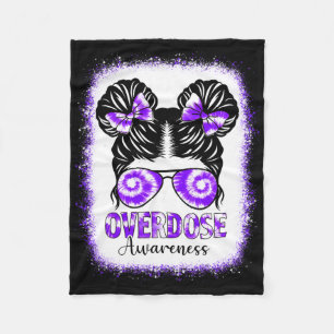 Bleached Tie Dye Overdose Awareness Messy Hair Bun Fleece Blanket