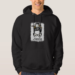 Bleached Volleyball Coach Life Leopard Messy Bun V Hoodie