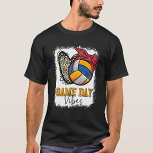 Bleached Volleyball Game Day Vibes Leopard Heart H T-Shirt