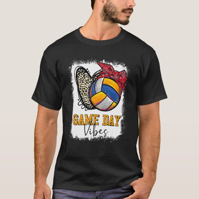 Bleached Volleyball Game Day Vibes Leopard Heart H T-Shirt (Front)
