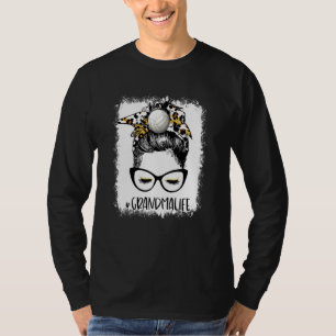 Bleached Volleyball Grandma Life Leopard Messy Bun T-Shirt