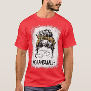 Bleached Volleyball Grandma Life Messy Bun Leopard T-Shirt