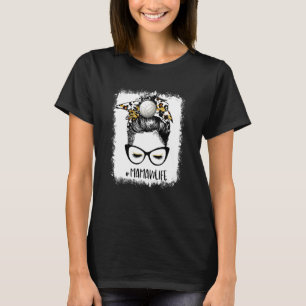 Bleached Volleyball Mamaw Life Leopard Messy Bun G T-Shirt